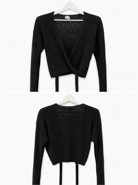 Black Cropped Wrap-Tie Knit Top - Women